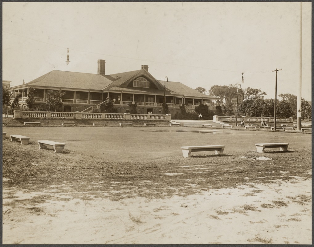 Park department: Franklin Field, Boston. Locker building and bowling green