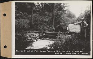 Beaver Brook at weir below Pepper's mill pond dam, Ware, Mass., 8:30 AM, Jun. 15, 1936