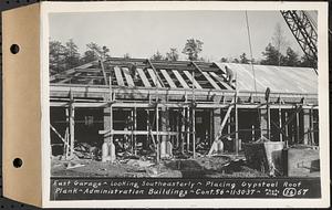 Contract No. 56, Administration Buildings, Main Dam, Belchertown, east garage, looking southeasterly, Belchertown, Mass., Nov. 30, 1937