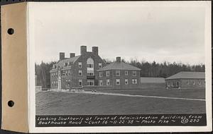 Contract No. 56, Administration Buildings, Main Dam, Belchertown, looking southerly at front of administration buildings from boathouse road, Belchertown, Mass., Nov. 22, 1938