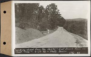 Contract No. 106, Improvement of Access Roads, Middle and East Branch Regulating Dams, and Quabbin Reservoir Area, Hardwick, Petersham, New Salem, Belchertown, looking ahead from Sta. 116+75, East Branch access road, Belchertown, Mass., Sep. 19, 1940