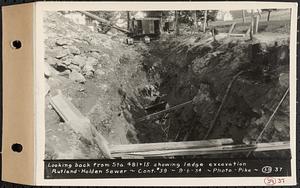 Contract No. 39, Trunk Line Sewer, Rutland, Holden, looking back from Sta. 481+15 showing ledge excavation, Rutland-Holden Sewer, Rutland, Mass., Sep. 6, 1934