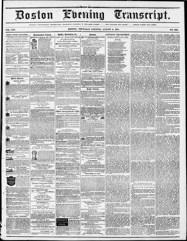 Boston Evening Transcript. August 03, 1854 - Digital Commonwealth