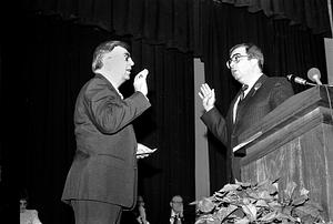 City Clerk John Dalis swears in Alderman Dom Pegnato