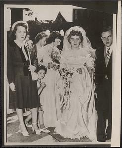 Mrs. Helen Woods, dead girl; Helen Bossi, a cousin; Mary Gallagher, maid of honor; bride, sister, Mrs. Anthony [Musico?]; best man Edward Vaughn, brother