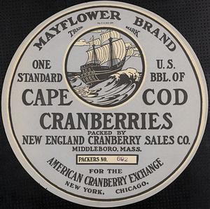 Mayflower Brand Cape Cod Cranberries 100 lb. Barrel Label