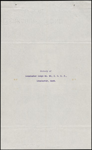 History of Leominster Lodge No. 86, I.O.O.F., Leominster, Mass.