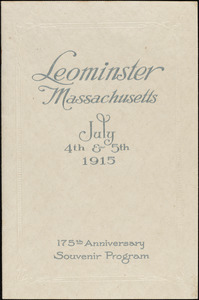 Souvenir program, Leominster 175th anniversary celebration