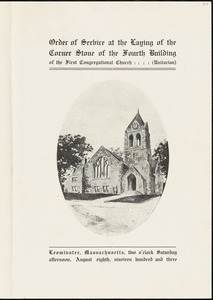 Order of service at the laying of the corner stone of the fourth building of the First Congregational Church (Unitarian), August 8, 1903
