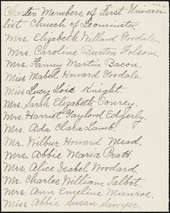 First Universalist Church, list of charter members