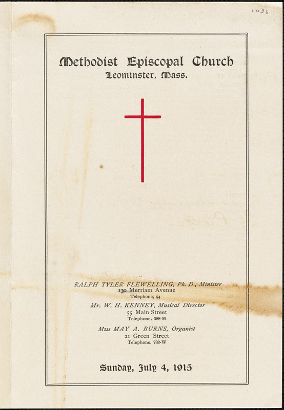 Methodist Episcopal Church program for Sunday, July 4, 1915