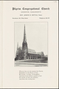 Pilgrim Congregational Church, calendars, June 27, 1915, marking Leominster’s 175th anniversary