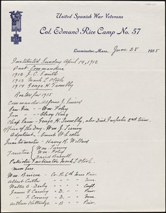 U.S. War Veterans, Col. Edmund Rice Camp No. 57, Dept. of Massachusetts