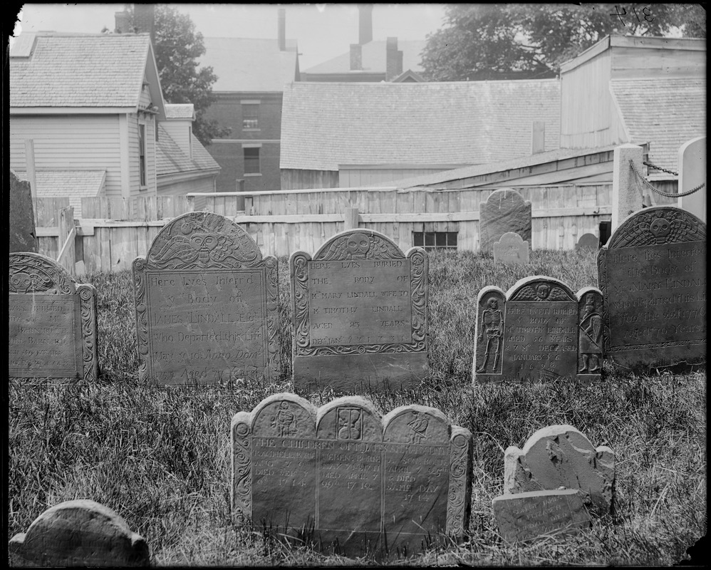 Monuments, Lindall family graves, Salem, Charter Street Cemetery