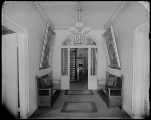 Salem, 136 Essex Street, interior detail, main hall and stairway, second story, Joseph Peabody house