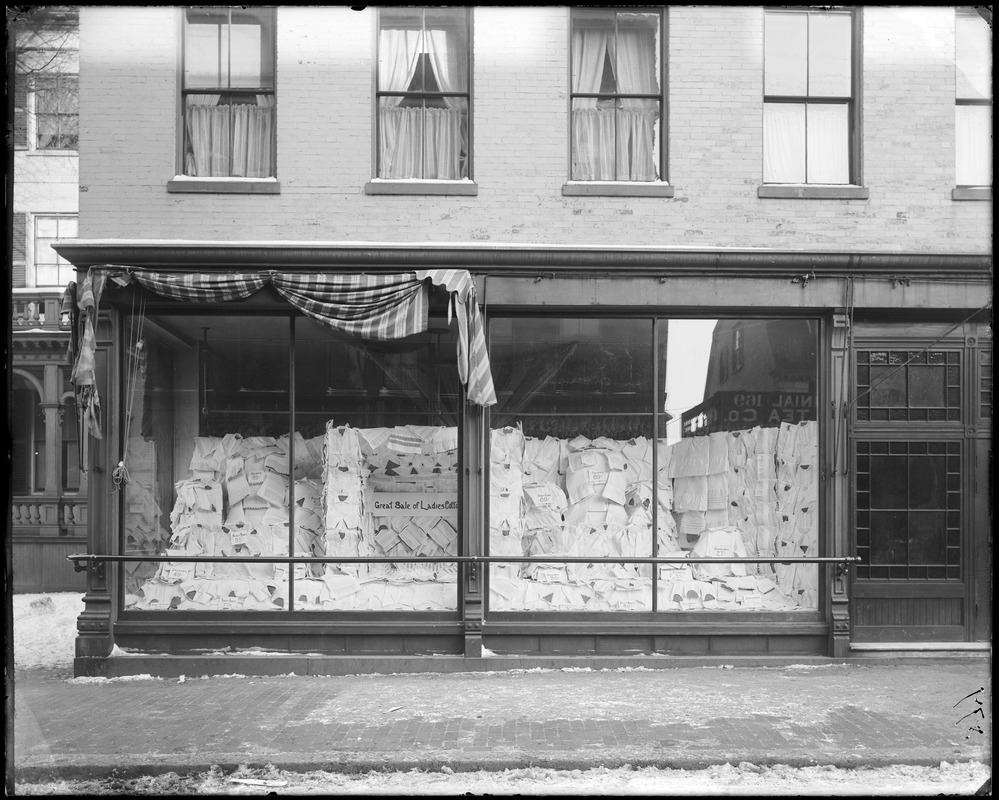 Salem, 170-174 Essex Street, west window, Frank Cousins store