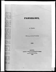Printed, title page "Fanshawe" 1828, by Hawthorne