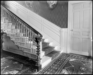 Danvers, Collins Street, interior detail, newel post in hall at Francis Peabody house