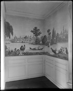 Marblehead, 185 Washington Street, interior detail, wallpaper, Samuel Lee house, 1743
