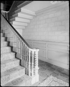 Salem, Norman Street, interior detail, newel and stairway, Jonathan Mansfield house