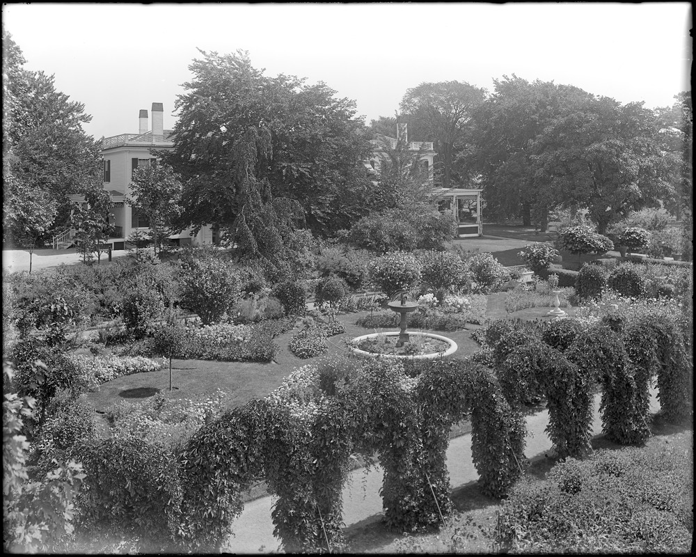 Peabody, Andover Street, views, garden at Mrs. Jacob C. Rogers Estate, "Oak Hill"