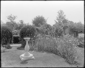 Peabody, Andover Street, views, sundial in garden at Mrs. Jacob C. Rogers Estate, "Oak Hill"