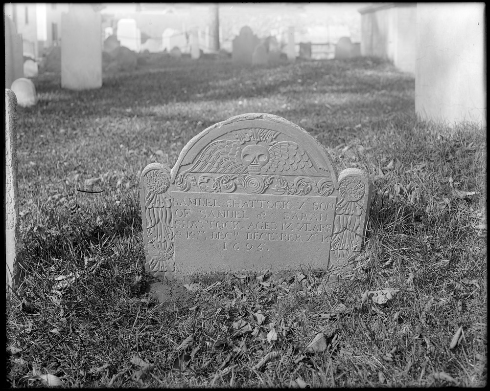 Salem, Charter Street, monuments, gravestone, Samuel Shattock, son of Samuel and Sarah