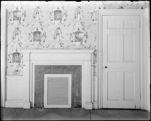 Waltham, interior detail, wallpaper and mantel, Governor Gore Mansion, 1799.