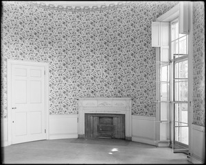 Waltham, interior detail, dining room and wallpaper, Governor Gore Mansion, 1799