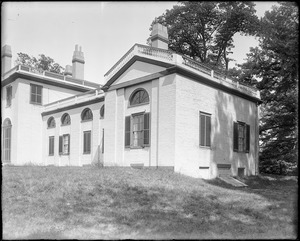 Waltham, exterior detail, rear, art gallery, Governor Gore Mansion, 1799