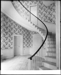 Waltham, interior detail, stairway, main hall, Governor Gore Mansion, 1799