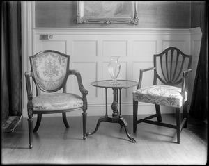 Objects, furniture, chairs and table in Francis Peabody, 1797 and J.H. Silsbee house, Salem, 380 Essex Street