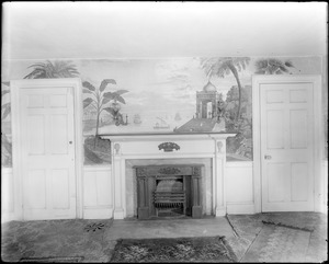 Salem, 94 Boston Street, interior detail, mantel and wallpaper, Jacob Putnam house, Hanson house