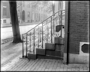 Boston, 59 Chestnut Street, exterior detail, wrought iron rail, unknown house