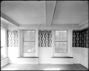 Salem, 168 Derby Street, interior detail, windows and wallpaper, east front room, south side, Richard Derby house