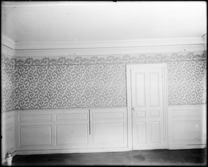 Salem, 168 Derby Street, interior detail, wallpaper and panelling, west front room, east side, Richard Derby house