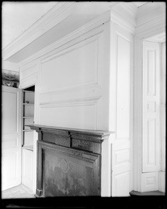 Salem, 168 Derby Street, interior detail, fireplace and panelling, east room, east side, Richard Derby house