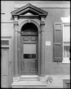 Philadelphia, Pennsylvania, 239 Pine Street, exterior detail, front entry and foot scraper, unknown house