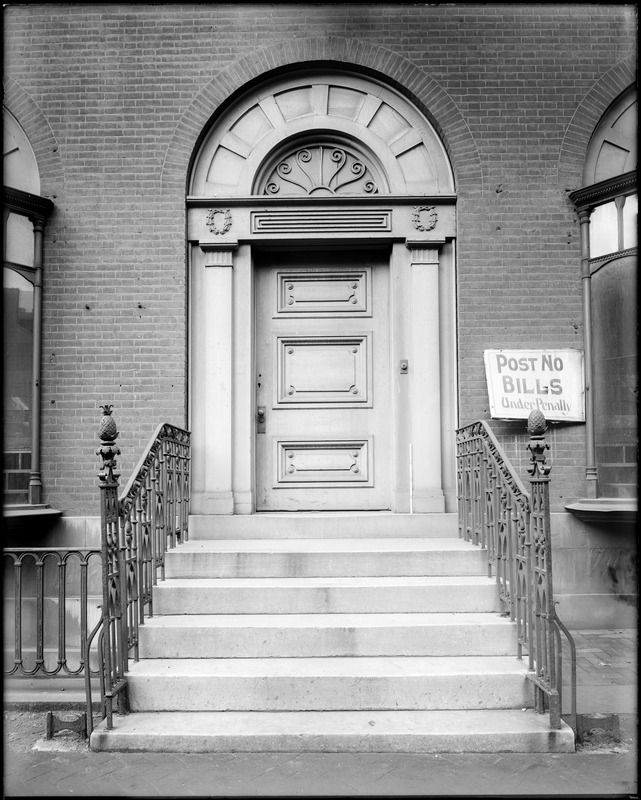 Philadelphia, Pennsylvania, 1107 Walnut Street, exterior detail, door and iron fence, unknown house