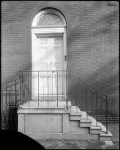 Philadelphia, Pennsylvania, 3rd and Pine Street, north east corner, exterior detail, door, wrought iron step and rail, unknown house