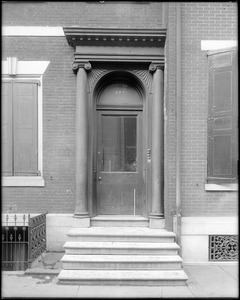 Philadelphia, Pennsylvania, 227 Pine Street, exterior detail, door and foot scraper, unknown house