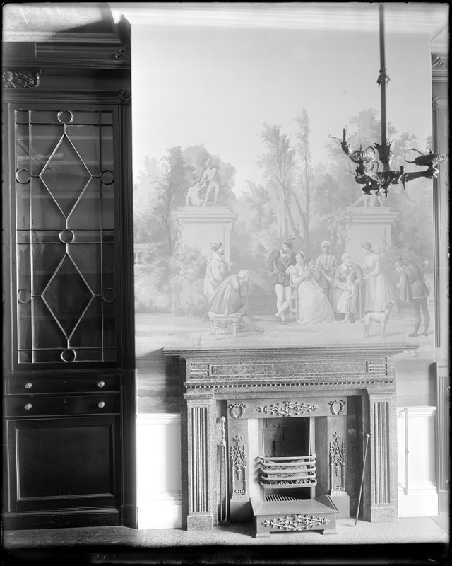 Boston, 40 Beacon Street, interior detail, mantel and wallpaper