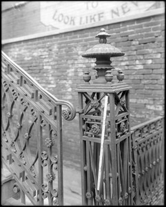 Philadelphia, Pennsylvania, Fourth and Liberty Streets, exterior detail, post, iron railing, unknown house
