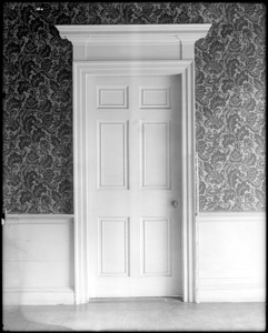 Jamaica Plain, 821 Centre Street, interior detail, hall door and wallpaper, Moses Williams house