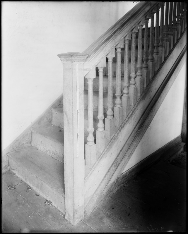 Horsham, Pennsylvania, 859 County Line Road, interior detail, newel and stairway, Keith House, 1721