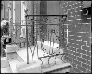 Baltimore, Maryland, 409 Saint Paul Street, exterior detail, door, iron rail, unknown house