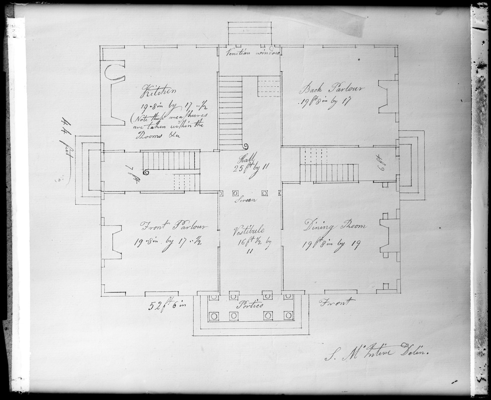 Salem, 96 Derby Street, maps and plans, plan with McIntire's signature on it for the Elias