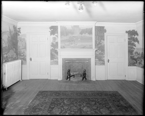Portsmouth, New Hampshire, interior detail, mantel and wallpaper, Portsmouth Athletic Club