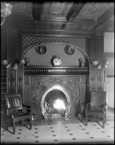 Portsmouth, New Hampshire, 401 State Street, interior detail, fireplace, Rockingham Hotel