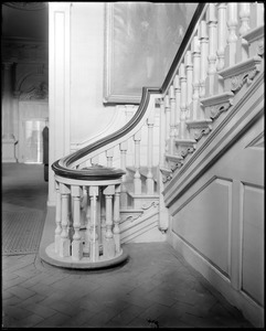 Philadelphia, Pennsylvania, 520 Chestnut Street, interior detail, stairway and newel in banquet hall, Independence Hall